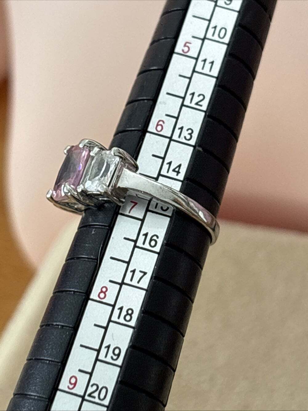Sterling Silver Three-Stone Pink Center Ring - Elegant Pink Accent - Picture 12 of 13